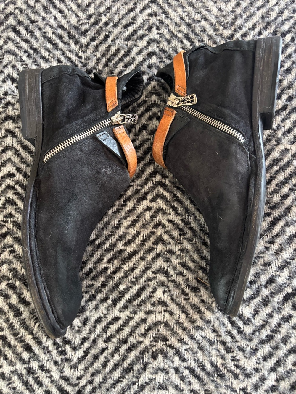 A.S.98 Black Suede Ankle Boots with Brown Strap - Picture 4 of 7